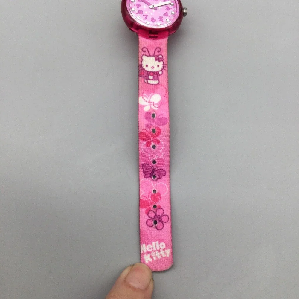 Flik Flak Hello Kitty Girls Watch 29mm Pink Dial Fabric Strap Swiss New Battery